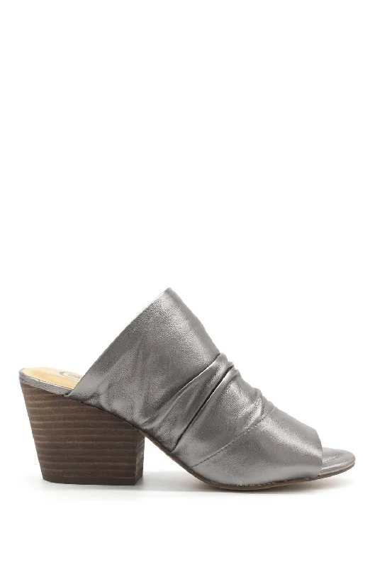 Street-Ready Casual Shoes Landon Leather Block Heel In Silver Leather