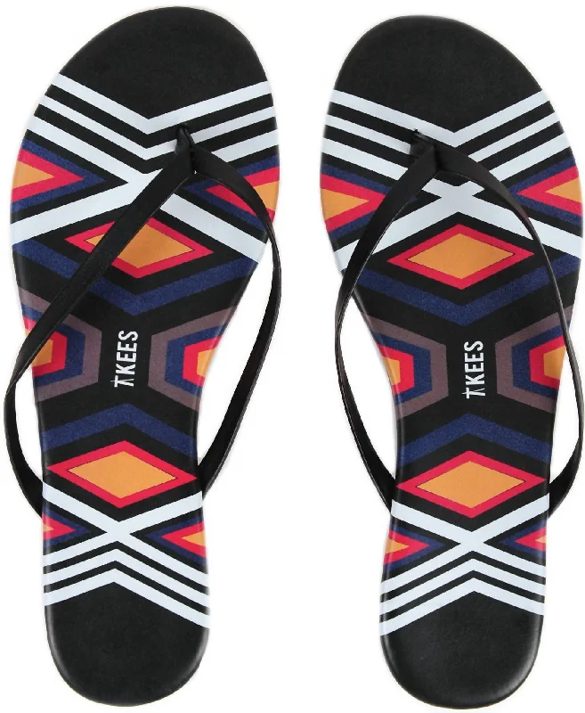 Classic Casual Shoes Sale Leather Flip Flops In Black Aztec Print