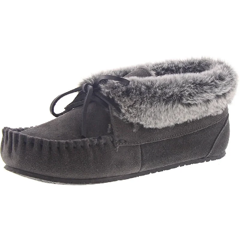 Fashion Forward Minnetonka Womens Cabin Bootie Bow Faux Fur Lined Moccasins