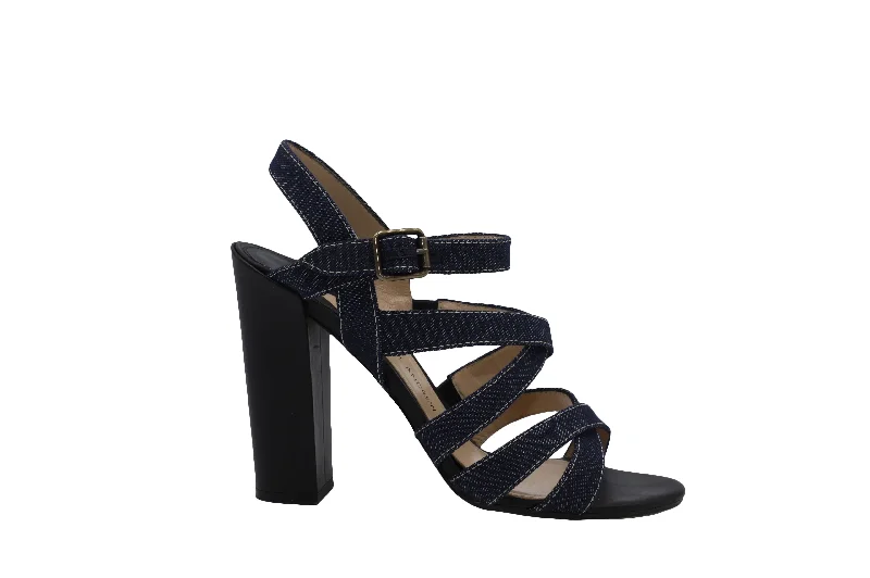 Weekend Exclusive Paul Andrew Lotus 105 Sandals in Blue Denim and Black Calfskin Leather