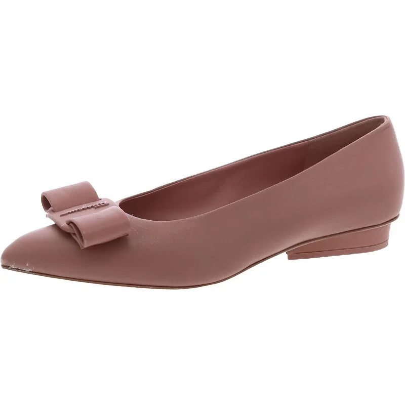 Casual Chic Salvatore Ferragamo Womens Viva Leather Pointed Toe Ballet Flats