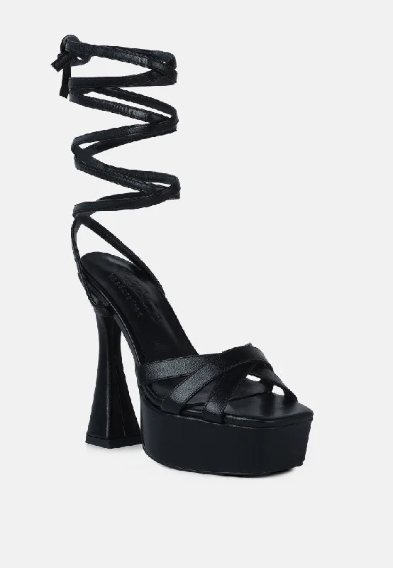 Timeless Elegance Redefined SPLITSOUL Black Lace Up High Platform Sandal