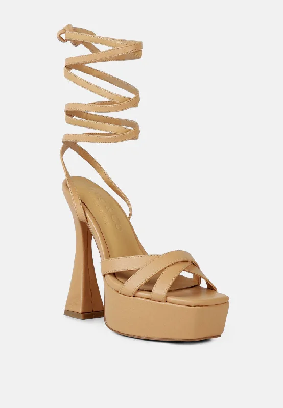 Stylish Statements SPLITSOUL Nude Lace Up High Platform Sandal