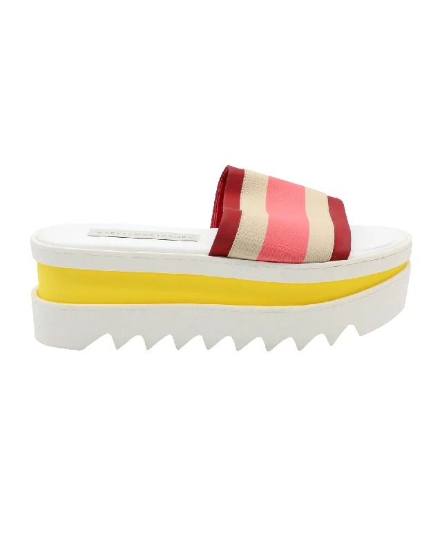 Summer Deals Stella Mccartney Color Block Platform Slides in White Faux Leather