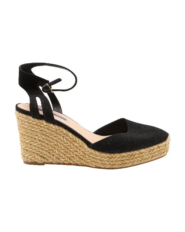 Top Deals Stuart Weitzman Espadrille Wedge Sandals in Black Canvas