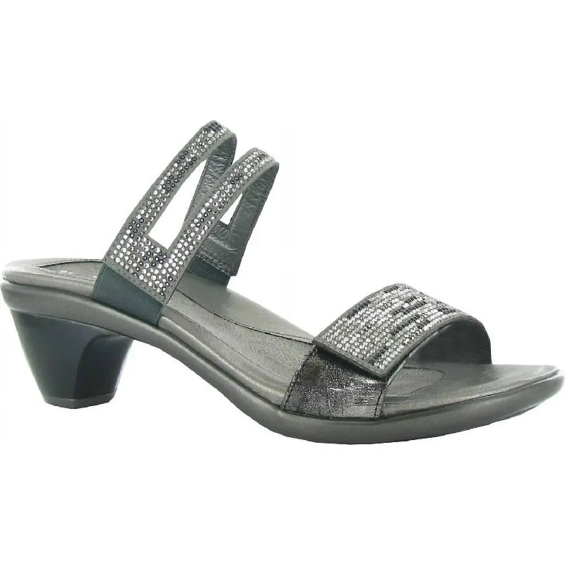 Chic & Modern Sales Temper Slide Sandal In Metallic Onyx Leather/gray/black Multi Rivets