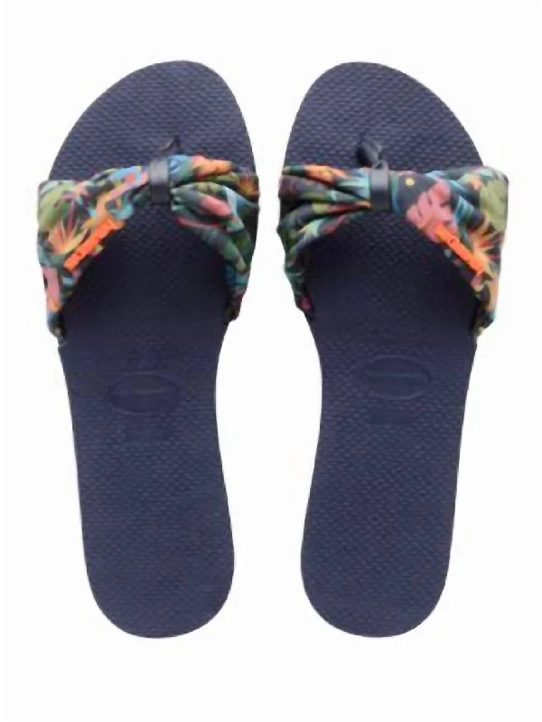 Sophisticated Style Offers Tropical Print Strap Flip Flop In Navy