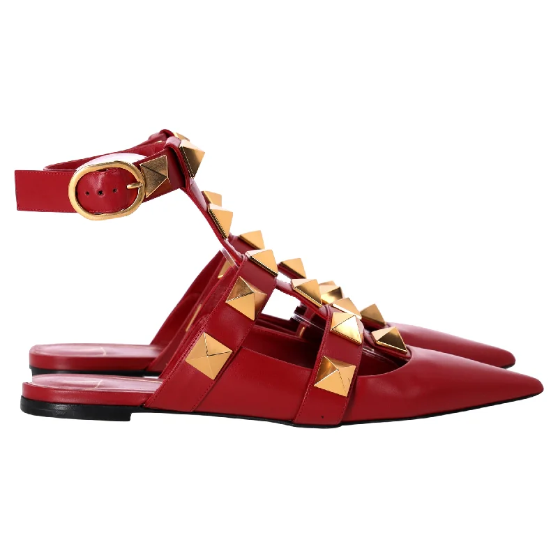 Modern Running-Style Shoes Valentino Roman Stud Ballerina Flats in Red Leather