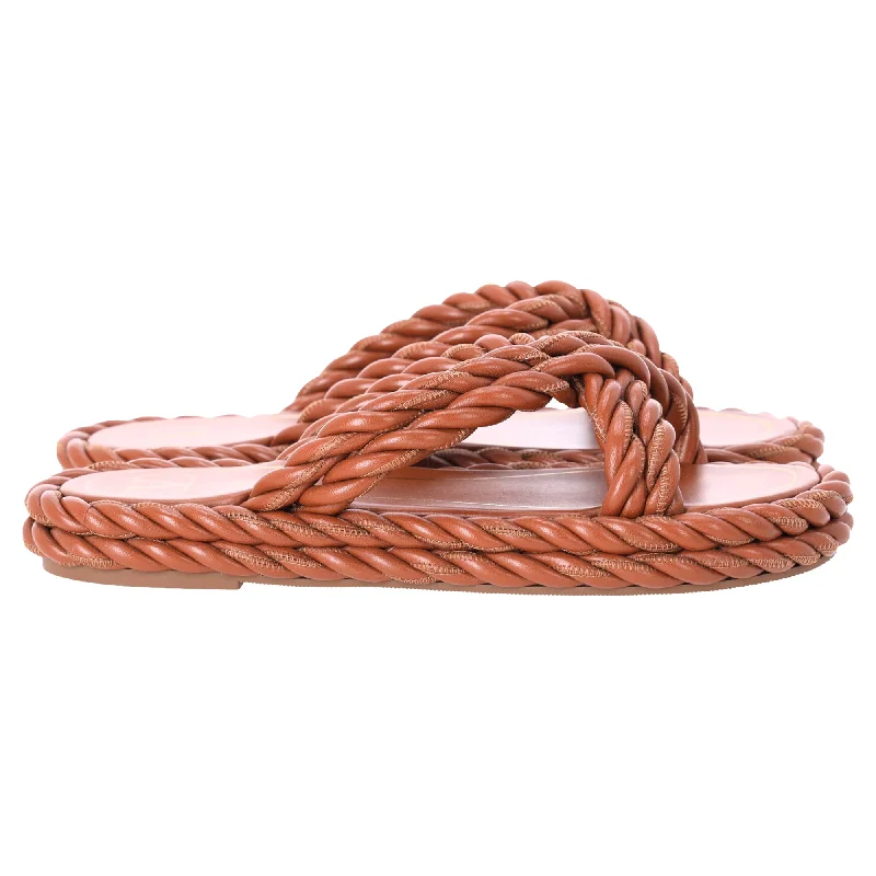 Ends Soon Valentino The Rope Twisted Strap Sandals in Brown Leather