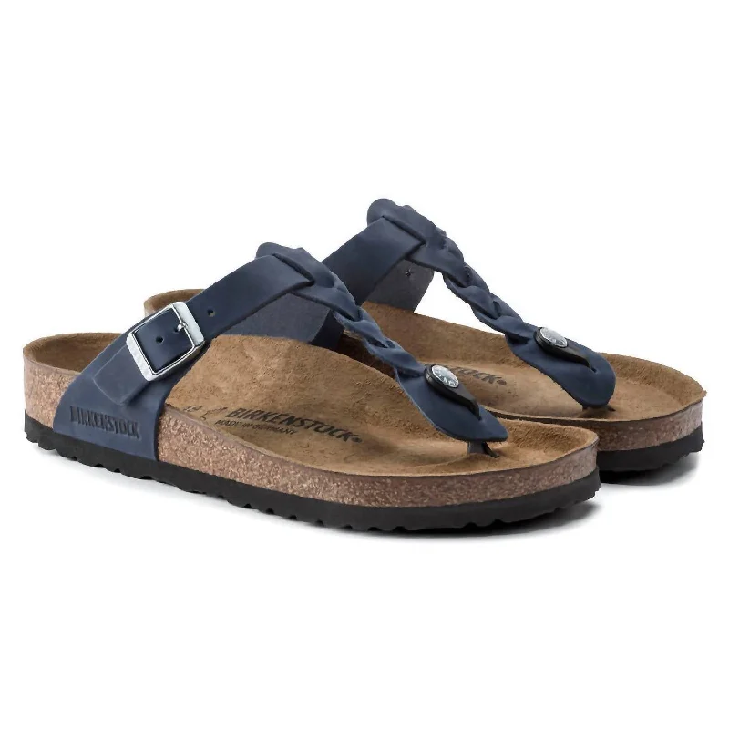 Limited Time Offer Women's Gizeh Braided Oiled Leather Sandals - Regular/wide In Navy