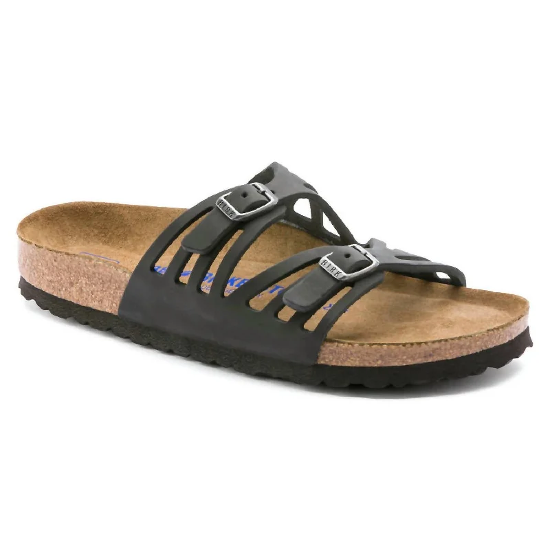 All-Season Shoes Deal Women's Granada Soft Footbed Oiled Leather Sandals In Black