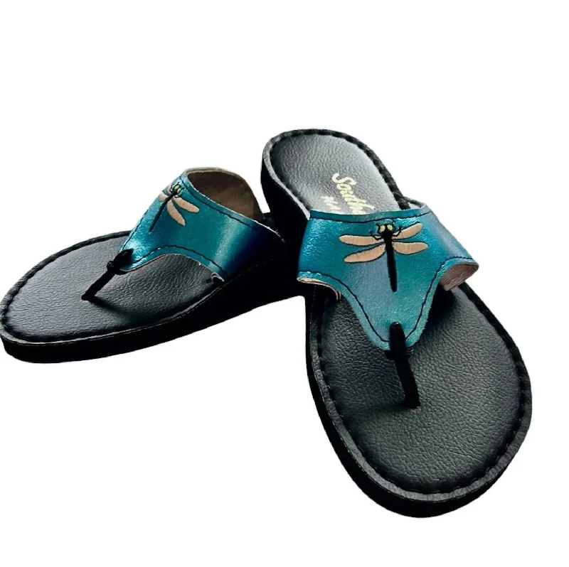 Style Upgrade Women's Handmade Dragonfly Sandals In Blue/black