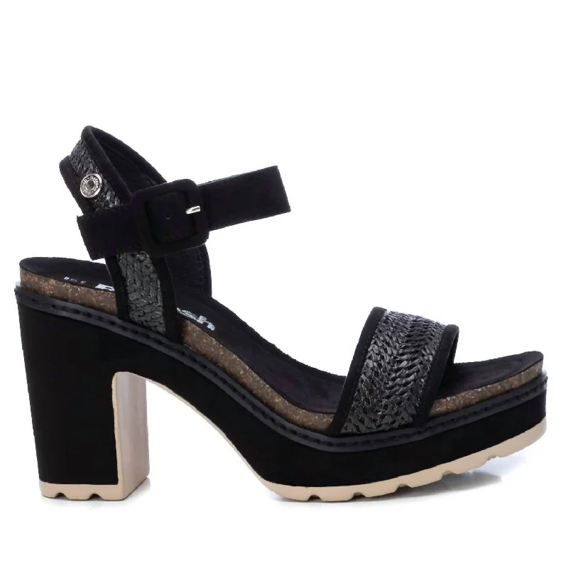 Playful Fashion Offers Women's Heeled Suede Sandals In Black