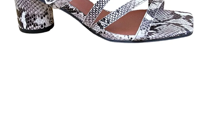 Season Offer Women's Reptile Low Heeled Block Sandal In Black/white Snake