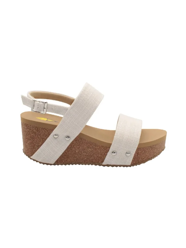 Hot Styles Women's Summer Love Linen Strap Wedge Sandal In Bone Linen