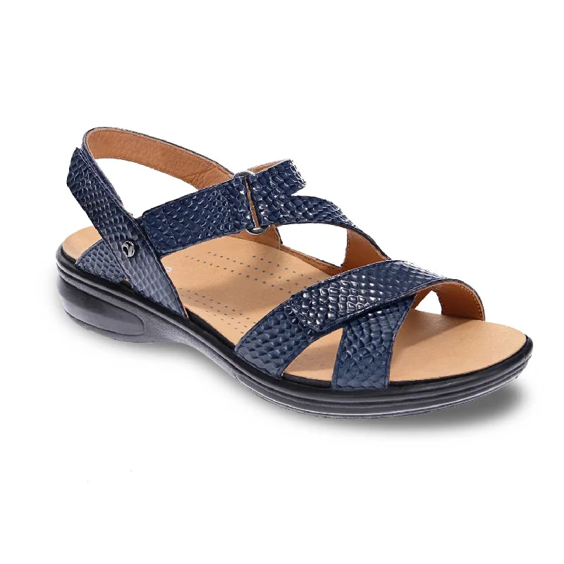 Chic Styles Women's Zanzibar Adjustable Sandal - Medium Width In Navy Snake