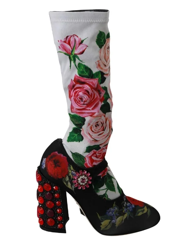 Casual Slip-Ons Promotion Dolce & Gabbana  Floral Print Booties Black/White