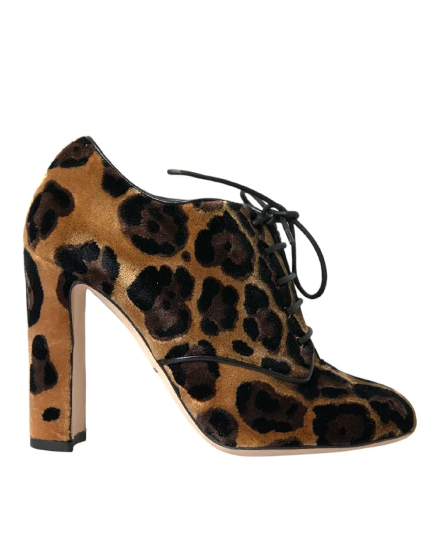 High-Quality Casual Shoes Dolce & Gabbana Brown Leopard Hair Lace Up Booties Women's Shoes