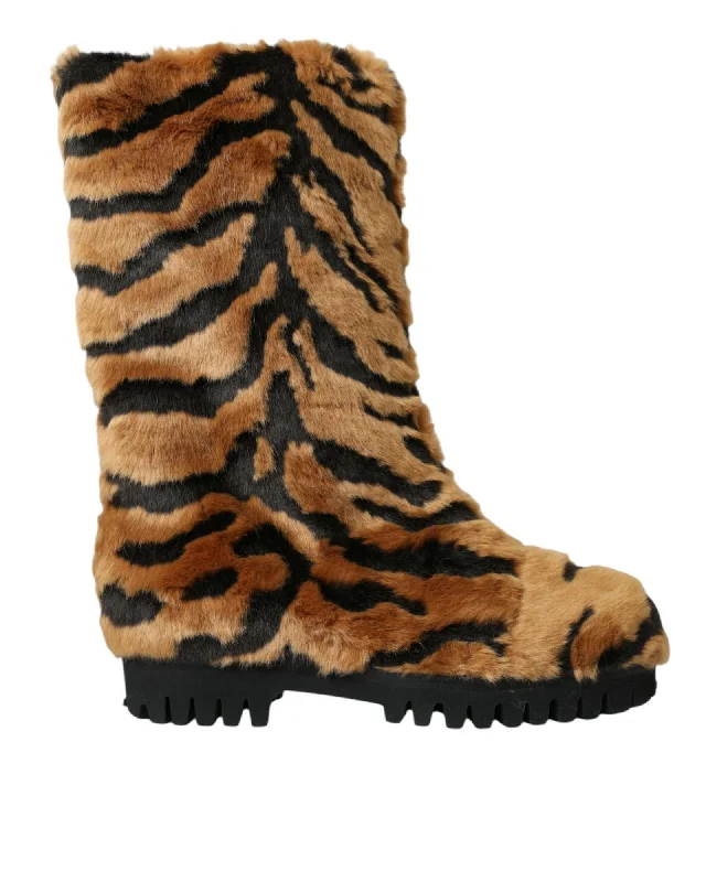 Must-Have Shoe Styles Dolce & Gabbana Tiger Fur Mid Calf Boots