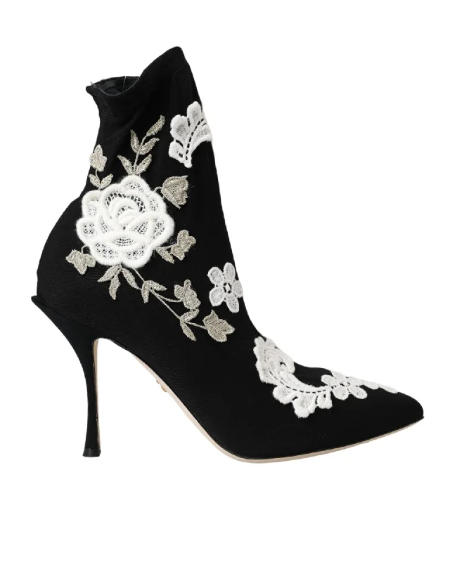 Comfortable High-Top Sneakers Dolce & Gabbana  Floral Ankle Boots Black