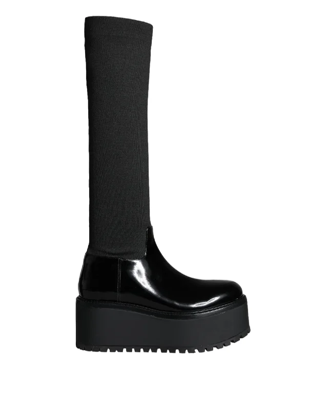 Street-Ready Casual Shoes Dolce & Gabbana  Patent Leather Platform Knee High Boots