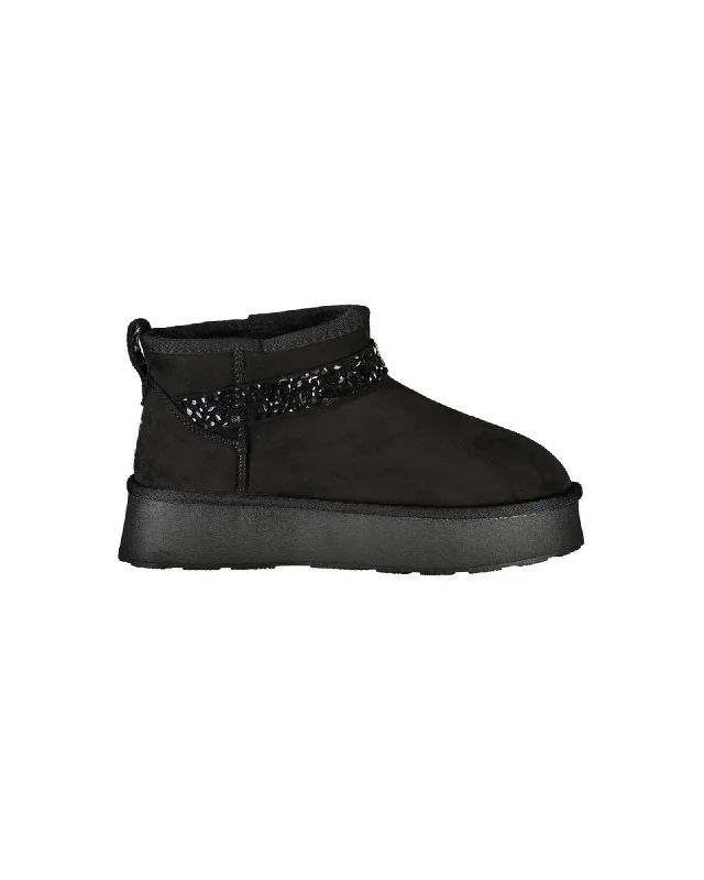 Modern Chic Discounts Laura Biagiotti  Women's Black Suede Crystal Ankle Boots   Shearling Lined Crystal Embellished Boots  Women's Black Suede Ankle Boots with Crystal Detailing