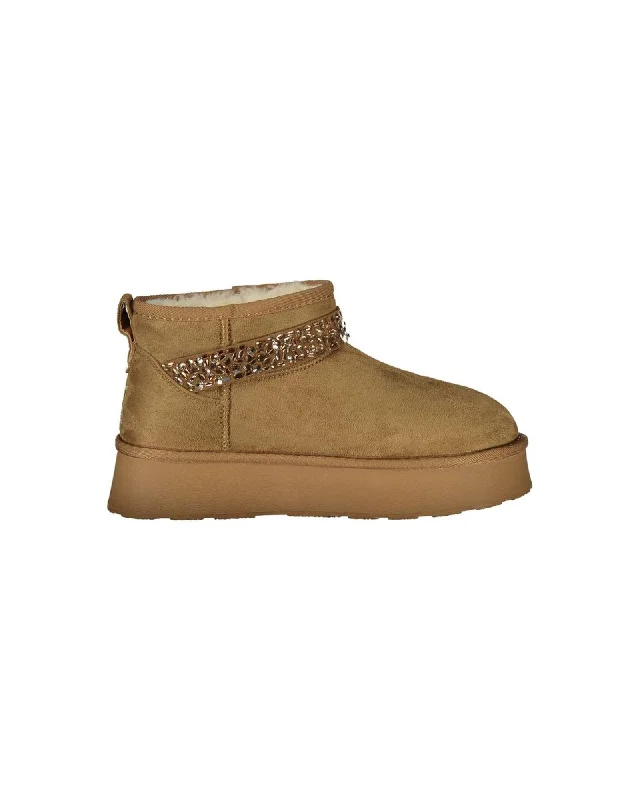 Laura Biagiotti  Women's Camel Suede Ankle Boots with Crystal Embellishment    Women's  Crystal-Embellished Suede Ankle Boots     Suede Ankle Boots - Camel