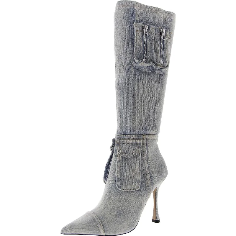 Chic Style, Always In Vogue Beckham Womens Denim Pointed Toe Mid-Calf Boots