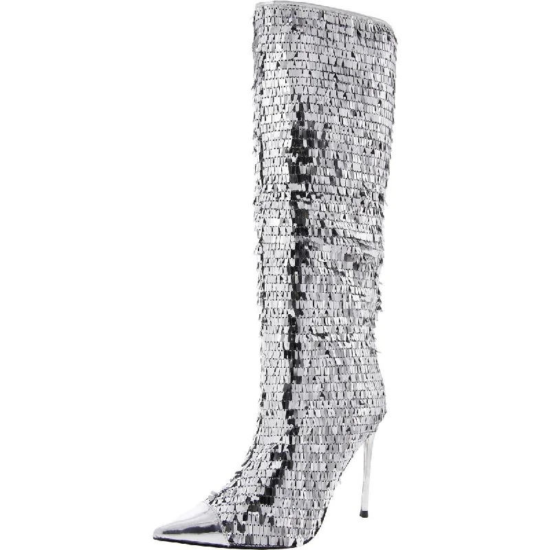 Bid Farewell To The Old Season Panther Womens Sequined Pull On Mid-Calf Boots