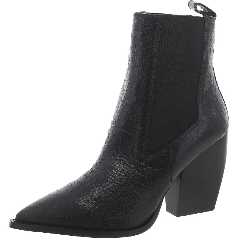 Ends Soon Womens Leather Croc Embossed Ankle Boots