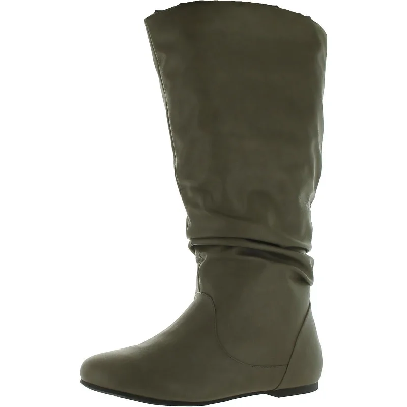 Water-Resistant Shoes Sale Womens Faux Leather Round Toe Knee-High Boots