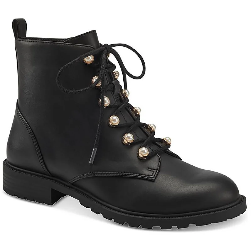 Polished Style Deals Charter Club Womens Shiloh  Lug Sole Faux Leather Combat & Lace-up Boots