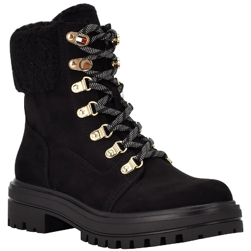 Flexible Sole Shoes Sale Tommy Hilfiger Womens FABY2 Leather Faux Fur Combat & Lace-up Boots