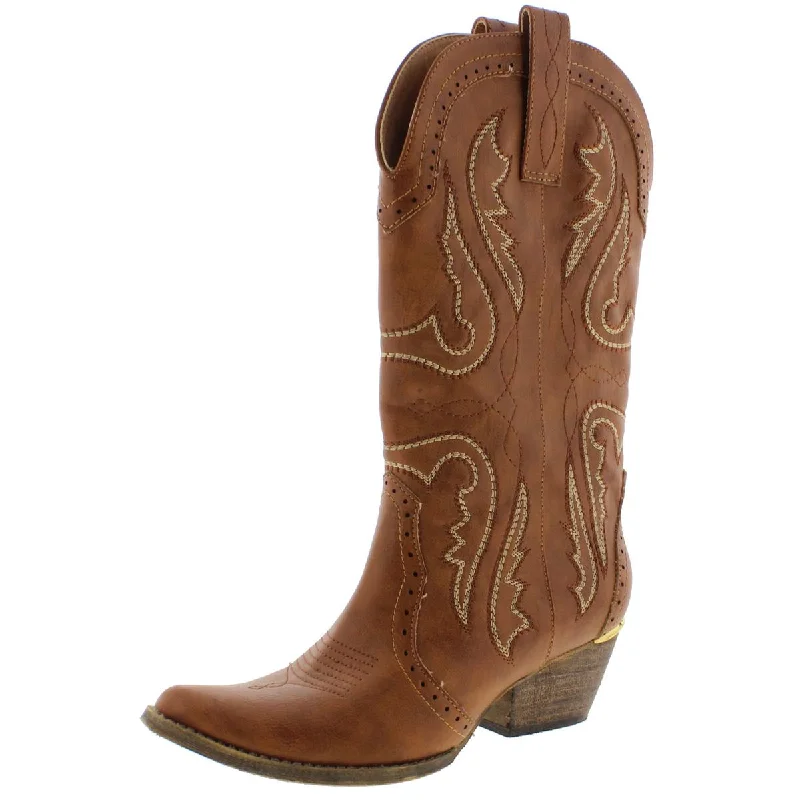 Seasonal Footwear Sale Very Volatile Raspy Women's Vegan Leather Mid-Calf Western Cowgirl Boots