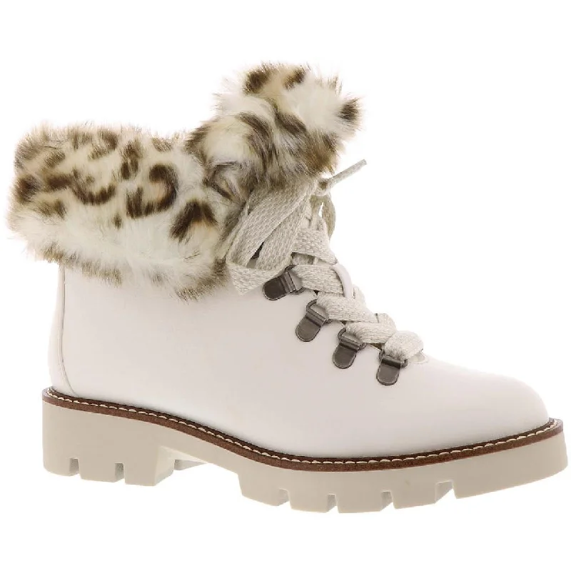 Designer Casual Shoes White Mountain Womens Glamorous Faux Leather Faux Fur Combat & Lace-up Boots