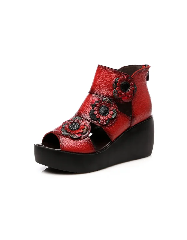 Big Savings Ethnic Style Flower Fish Toe Wedge Sandals