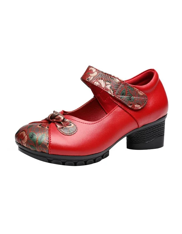 All-Day Comfort Shoes Sale Ethnic Retro Leather Printed Chunky Shoes