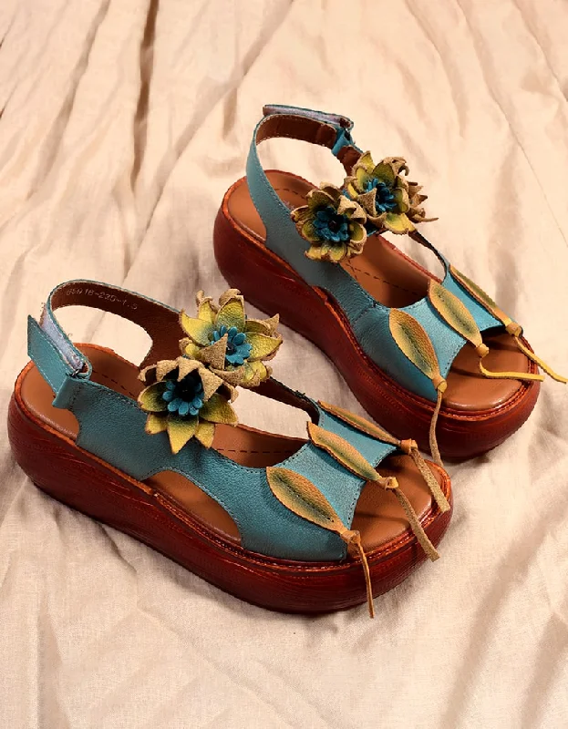 Summer Deals Flower Retro Leather Color Matching Beach Sandals