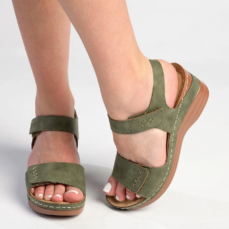 Sustainable Footwear Sale Franco Rossi Scoop Wedge Sandals - Olive