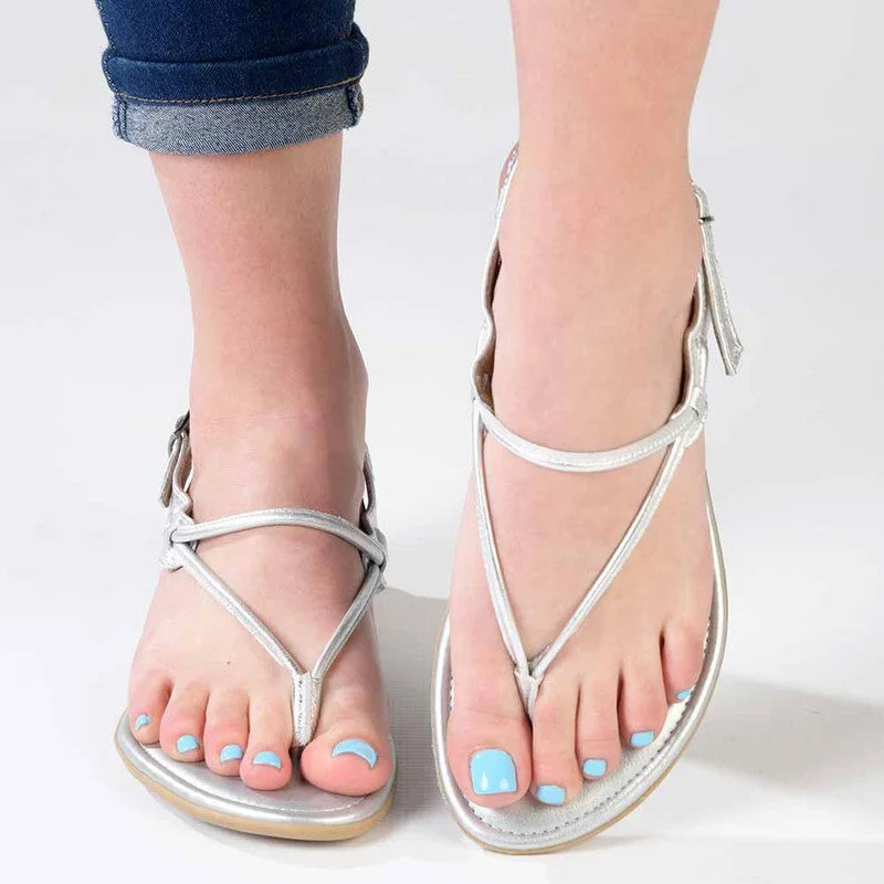 Stylish Walking Shoes Froggie Ella Leather Comfort Thong Sandal - Silver