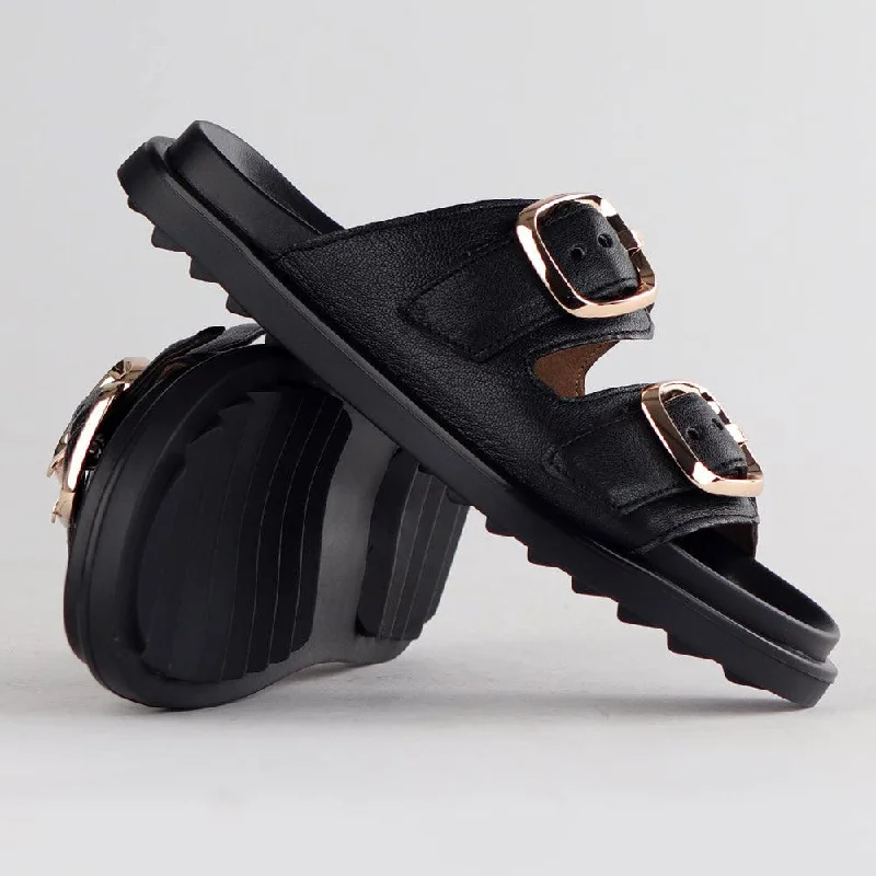 New Season Fashion Preview Sale Froggie Tessa Leather Comfort Sandals - Black