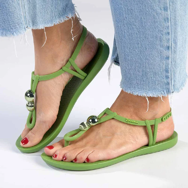 Fashionable Casual Loafers Ipanema Slingback Knotted Metal Thong Sandals - Green/Silver