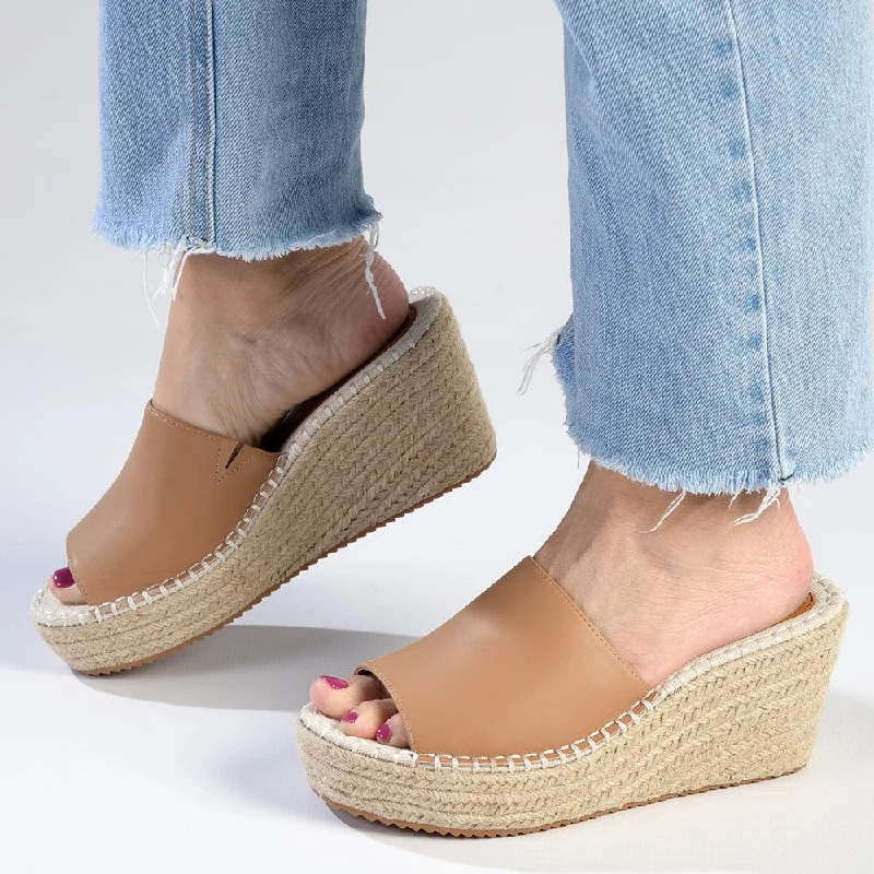 Breathable Shoes Julz Demi Leather Espadrille Mule Wedge - Tan