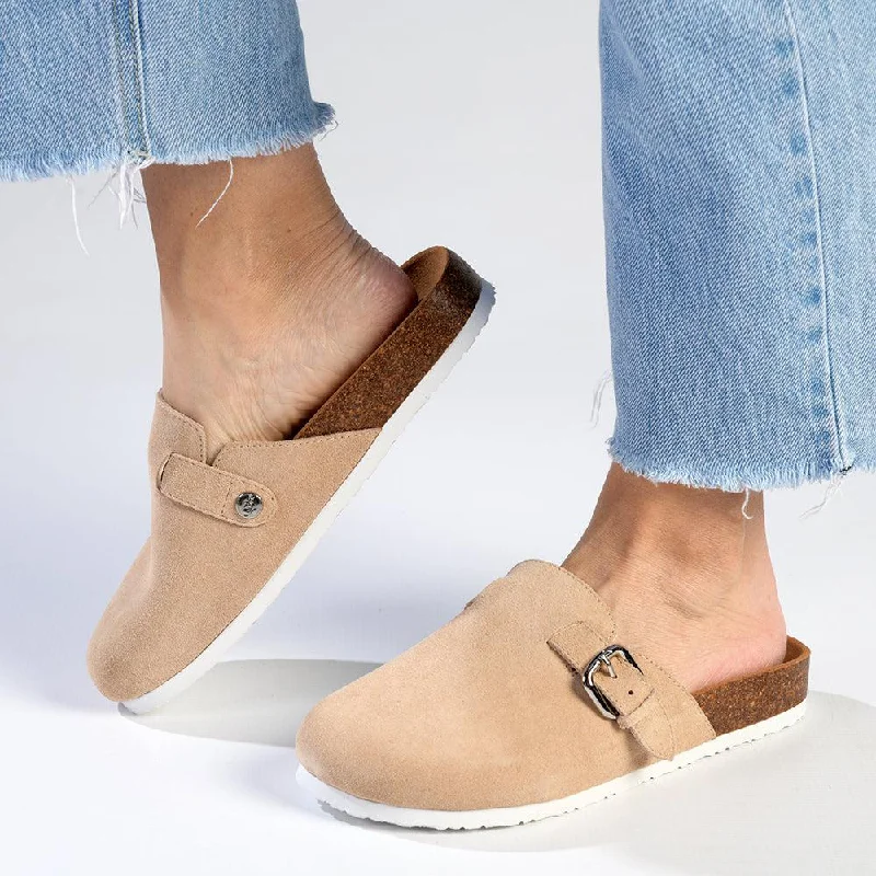 Comfortable Slip-On Shoes Julz Nahla Leather Mule Wth Buckle Detail- Taupe