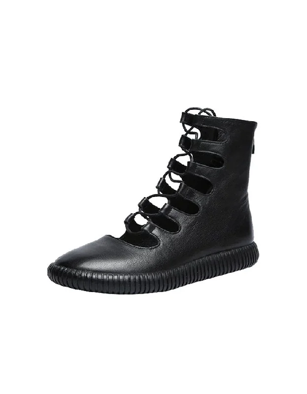 Flash Sale Online Cut-out Front Lace-up Retro Leather Summer Boots