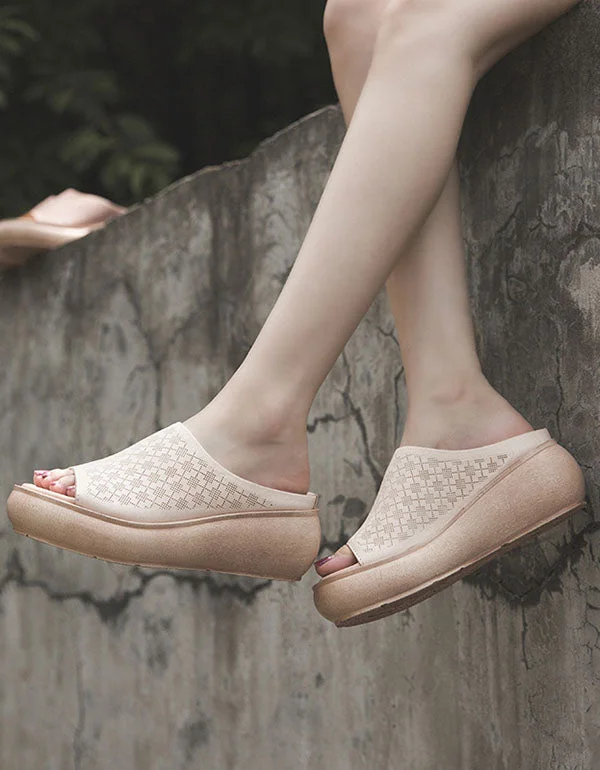 Fashion Sale Leather Slippers Wedge Summer Fashion