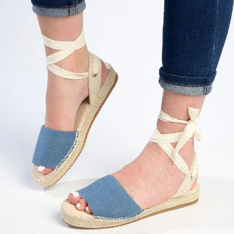 Exclusive Designer Style Deals Madison Charlotte Ankle Wrap Espadrille Sandal - Denim Blue