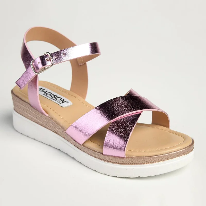 Fashion Forward Madison Fuzzy - Kids / Girls Fashion Wedge Sandal - Peach Fuzz