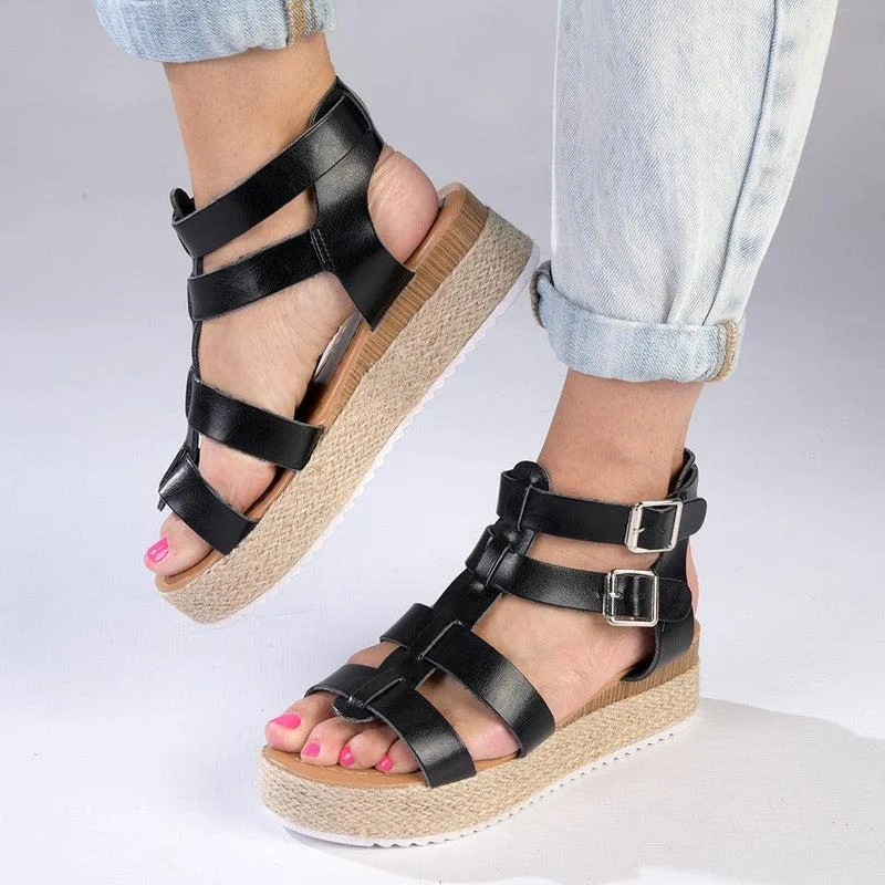 Breathable Flats Offers Madison Jade High Gladiator Wedge - Black