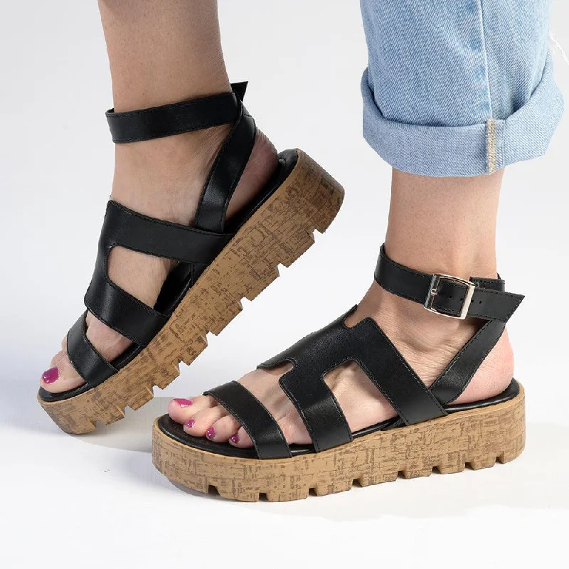 Best Sellers Madison Jeanmarie H Bar Cork Wedge - Black